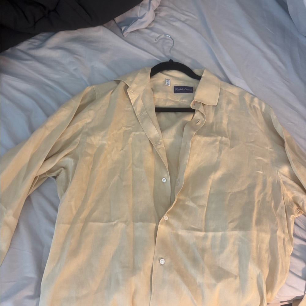 Ralph Lauren purple tag tan 100 percent linen button down.